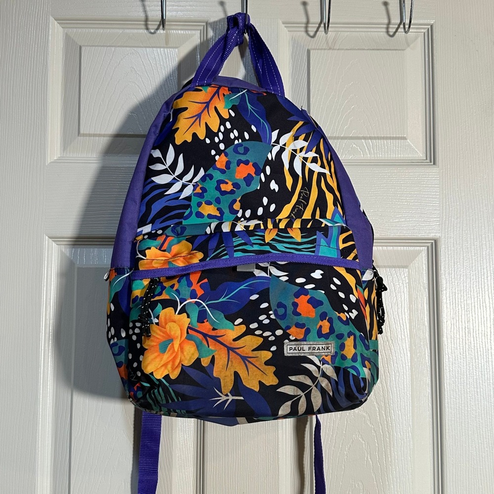 Paul Frank Tropical Animal Print Backpack Purple Floral Leopard Tiger Julius